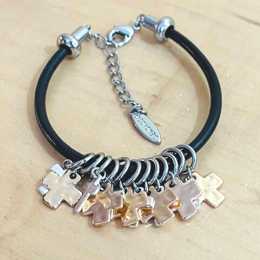 Bracelet DEMDACO Leather Metal Cross Charm Religious Crucifix Black Giving